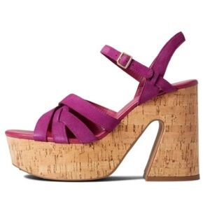 Free People Lisbon Mary Jane 70’s Style Platform Sandals Purple Suede Sz 38 (8)